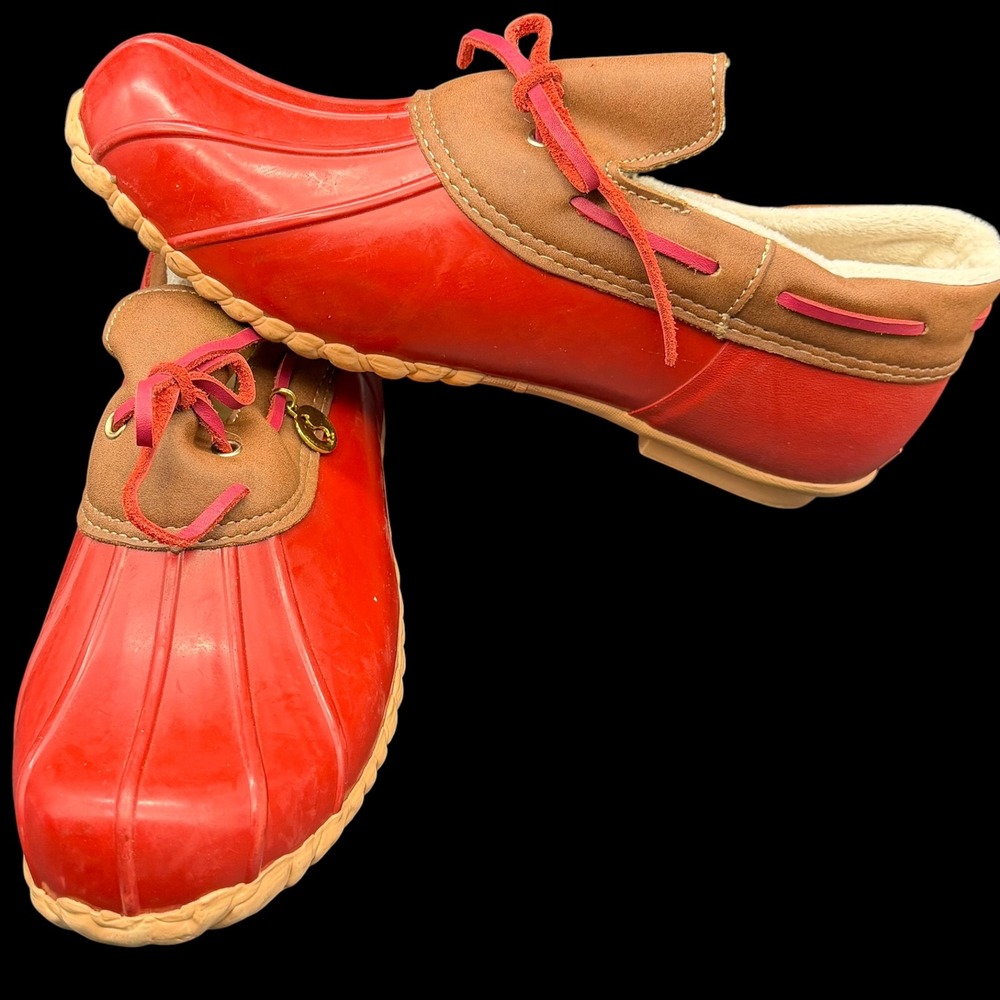 Sporto Pam Red Duck Shoes Women 10 Gorp Faux Fur Lined Rubber Rain steel shank